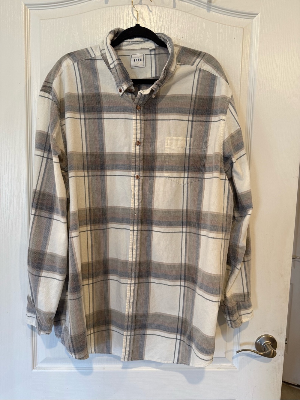 Rowm Mens Shirt 3XB Button Down Long Sleeve Flannel 100% Cotton Plaid corduroy